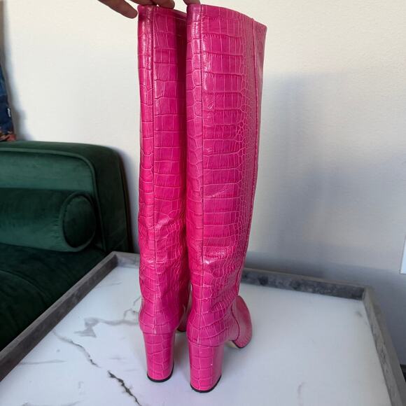Paris Texas Pink Croc Embossed Leather Knee High Boots Size 38 - Picture 5 of 8